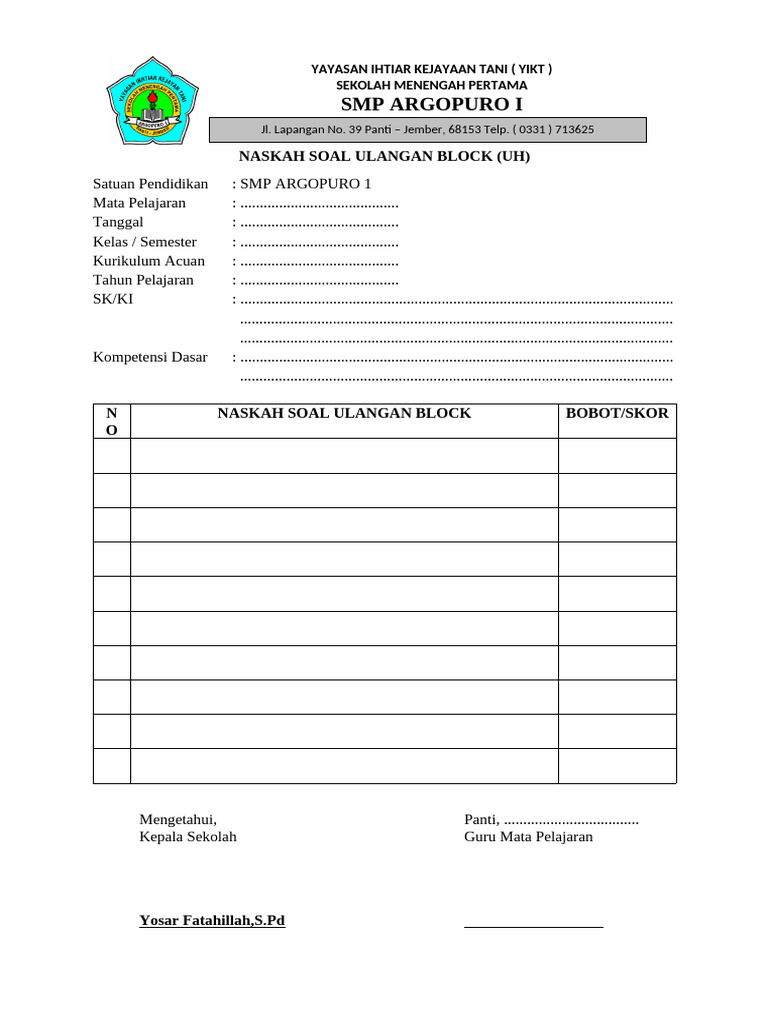 Naskah Soal Ulangan Block | PDF