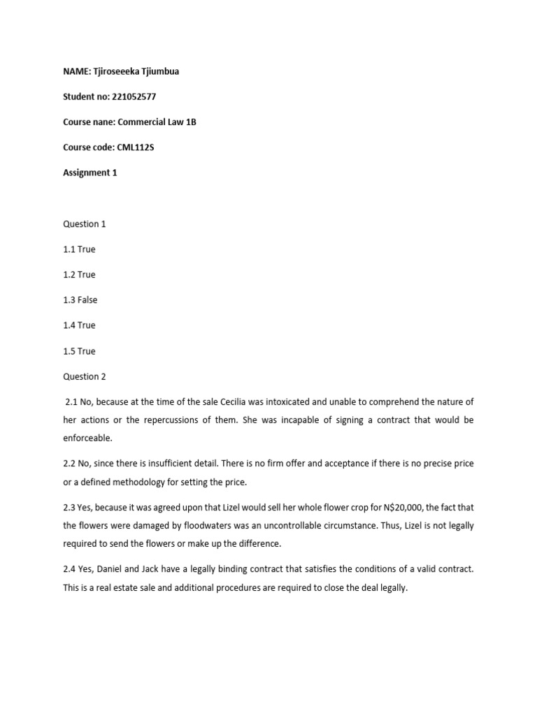 Commercial Law Assignment Insights | PDF | Business Law | Common Law