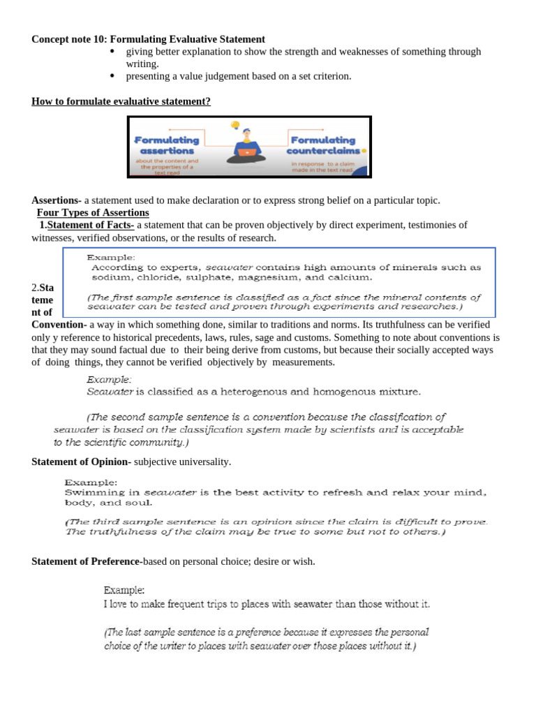 Concept Note 8 Formulating Evaluative Statement | PDF