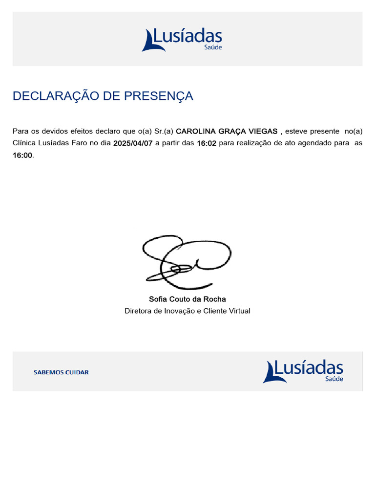 Declaração de Presença - Carolina Viegas | PDF