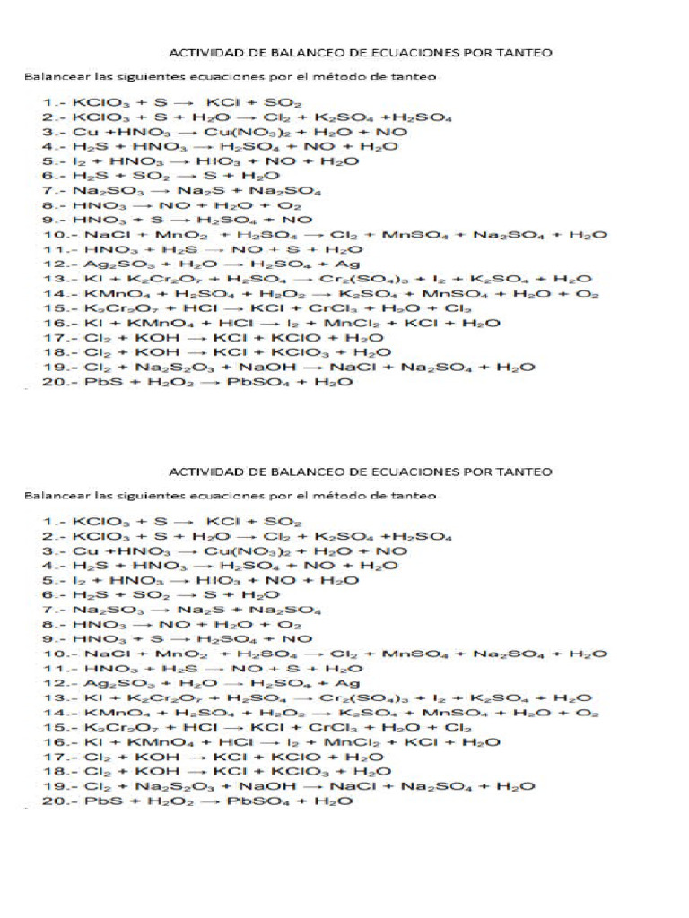 Actividad Balanceo de Ecuaciones Químicas Por Tanteo | PDF