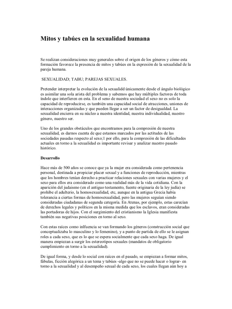 Mitos y Tabúes en La Sexualidad Humana | PDF | La sexualidad humana ...