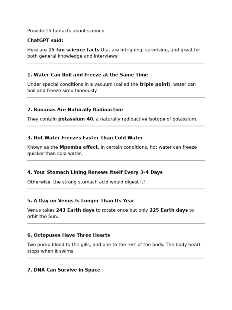 15 Fascinating Science Fun Facts | PDF