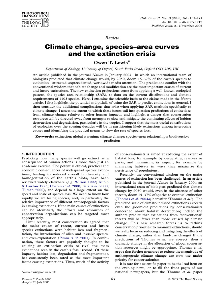 Climate Change and Species Extinction Risks | PDF | Extinction ...