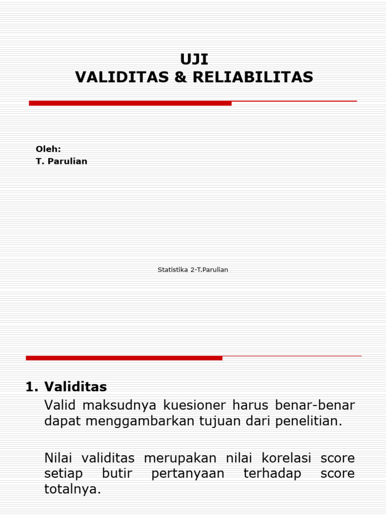 Uji Validitas dan Reliabilitas Kuesioner | PDF