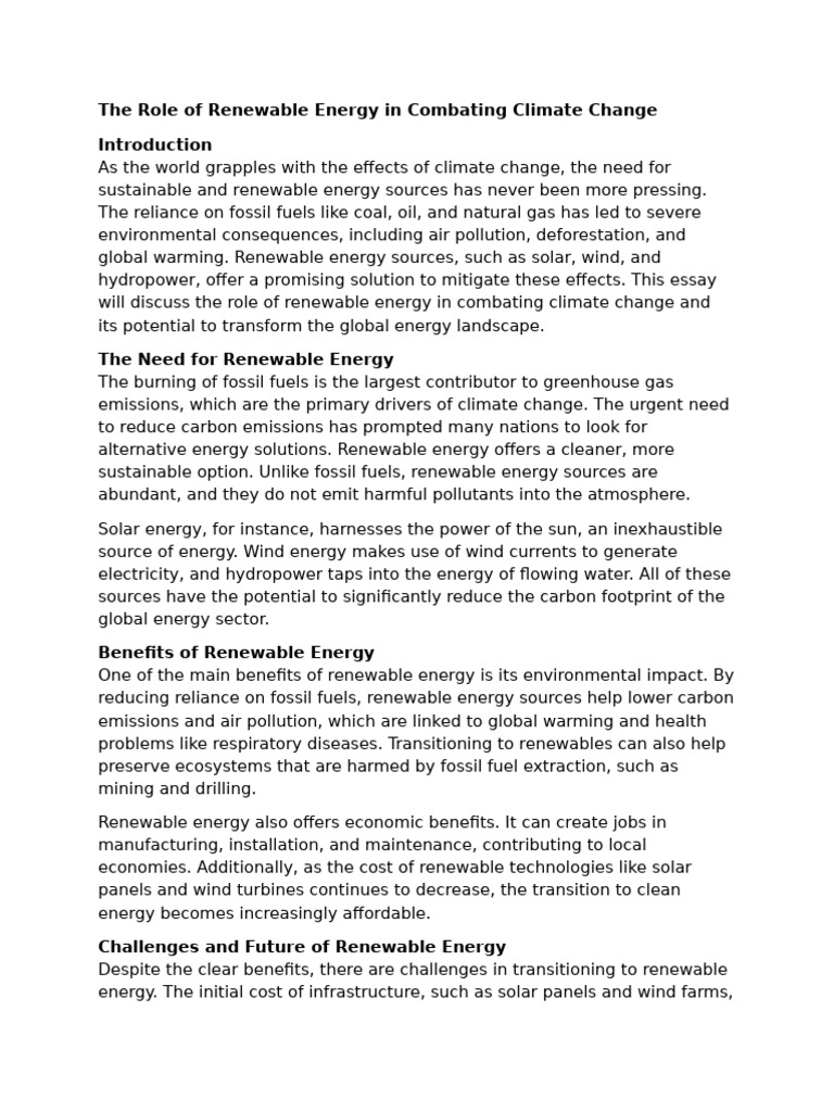 The Role of Renewable Energy in Combating Climate Change | PDF ...