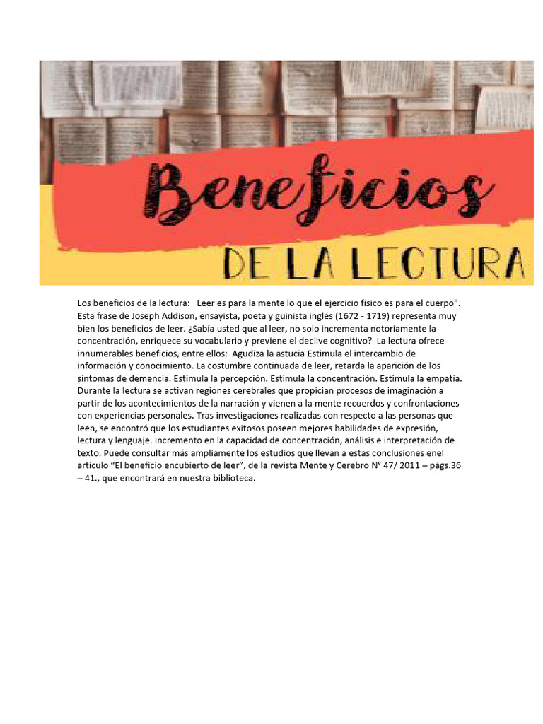 Beneficios de la lectura para la mente | PDF | Mente | Creatividad