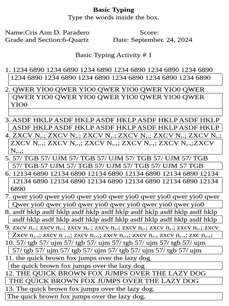Basic Typing Activity 1 | PDF