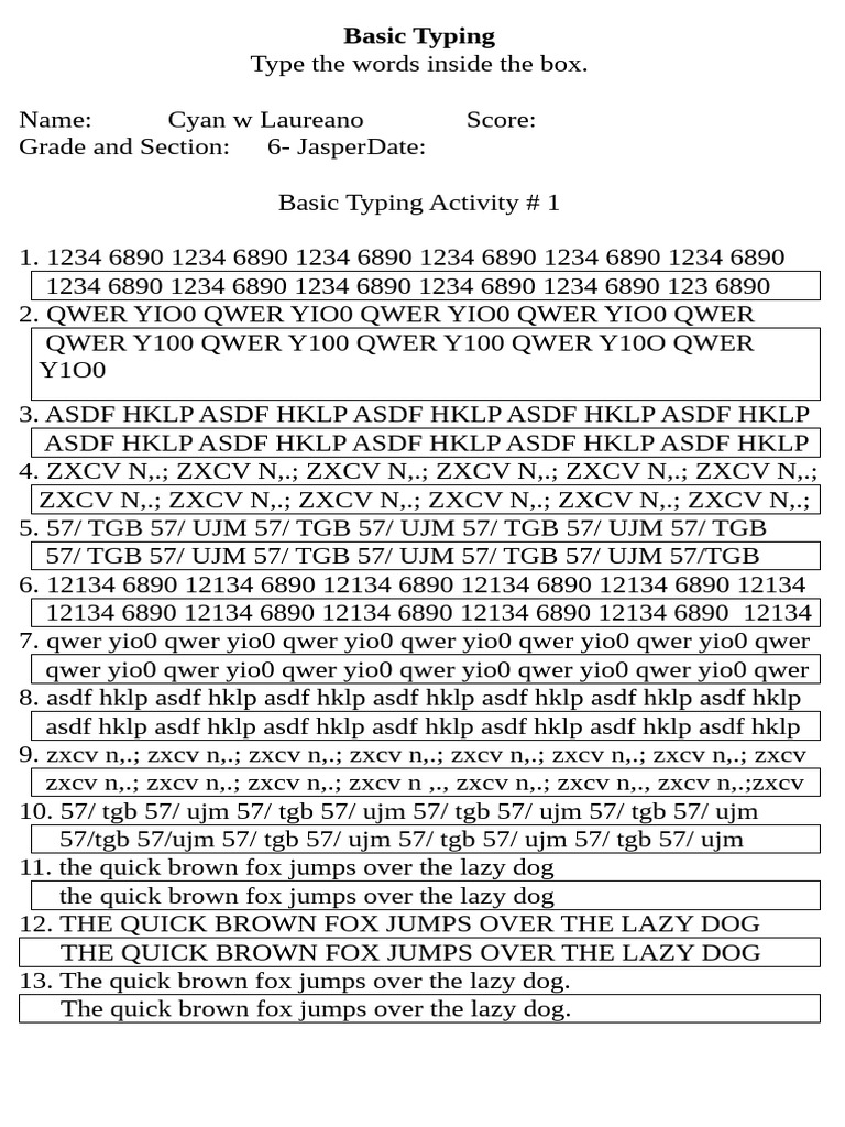 Basic Typing 1 - Cyan | PDF