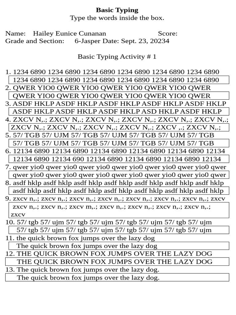 Basic Typing 1 - Hailey | PDF