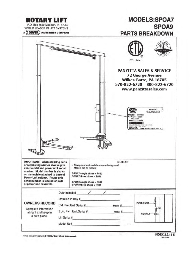 Rotary Spoa7, Spoa9 Parts | PDF