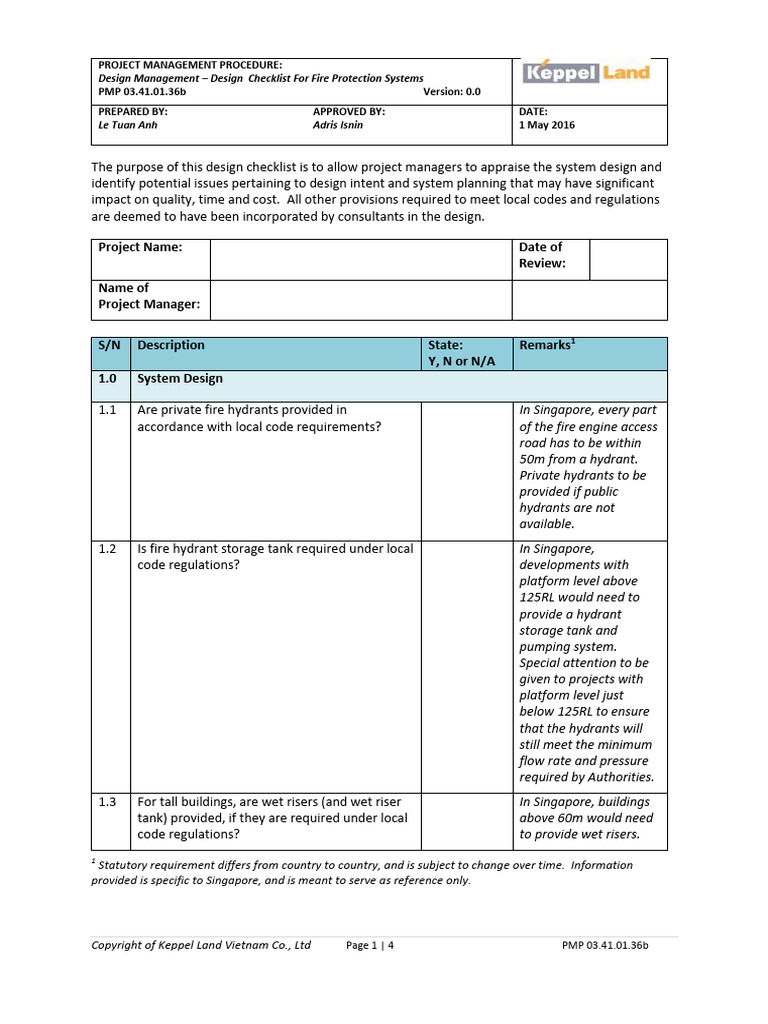 PMP 03 41 01 36b Design Checklist (Fire Protection System) (Rev 00, 01 ...