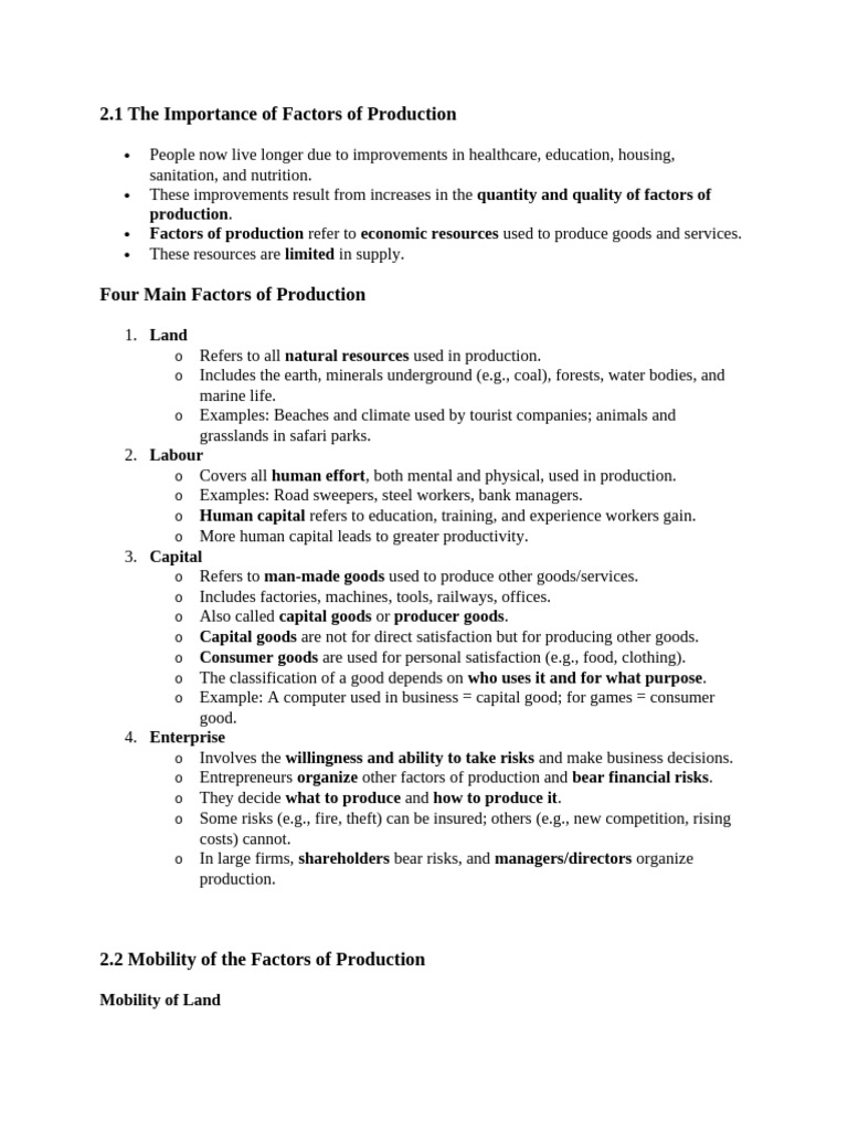 Ch#02 - Factors of Production | PDF | Labour Economics | Capital ...