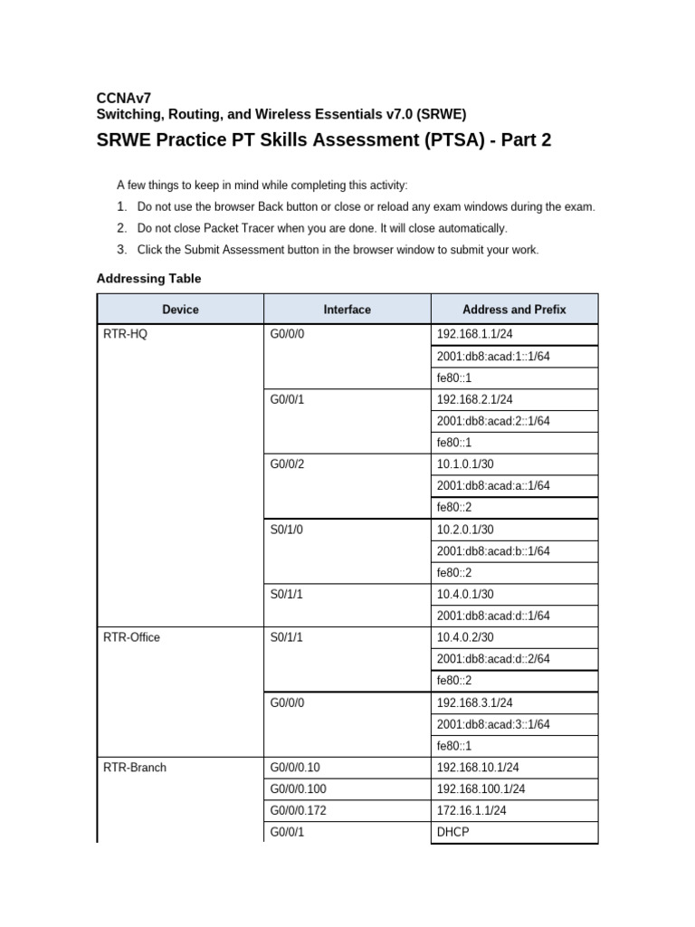 Exa Prac SRWE CCNAv7 | PDF | Computer Network | I Pv6