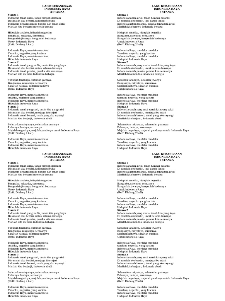 Lirik Lengkap Indonesia Raya 3 Stanza | PDF