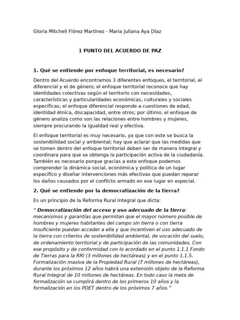 Enfoques del Acuerdo de Paz en Colombia | PDF | Colombia | Pobreza