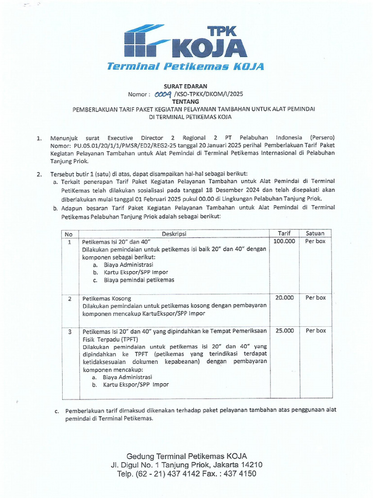 Surat Edaran TPK KOJA Januari 2025 | PDF