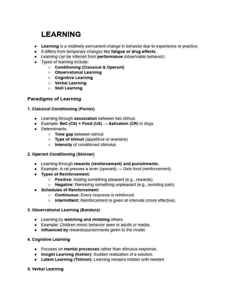 Concise Notes Chapter 5-8 | PDF | Emotions | Learning