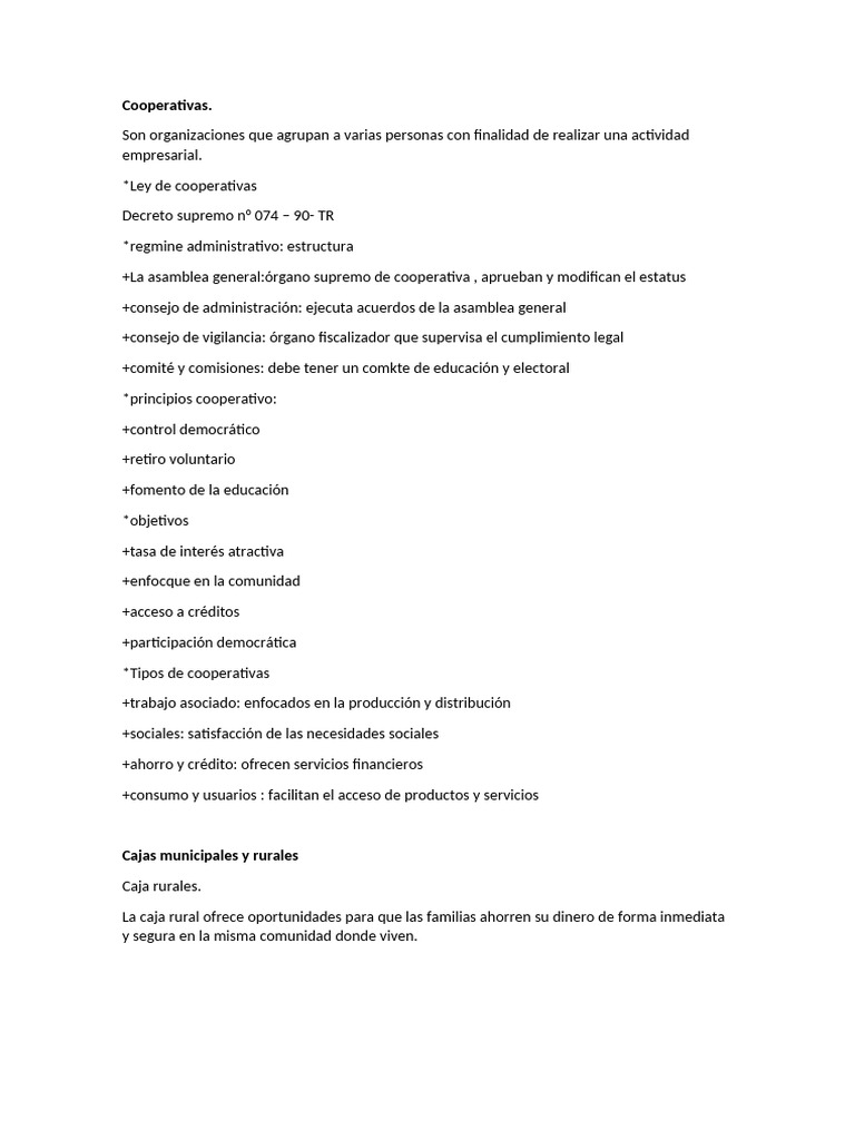 Tipos y Funciones de Cooperativas y Cajas | PDF | Cooperativa ...