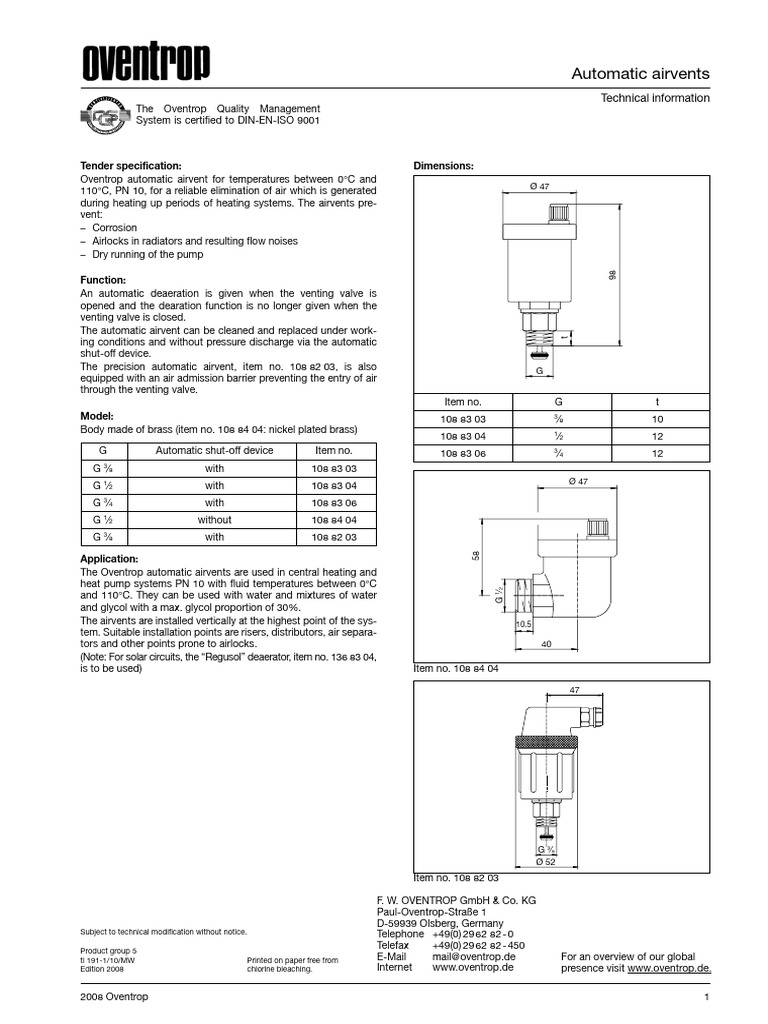 Ov - Automatic Air Vent | PDF | Manufactured Goods | Equipment