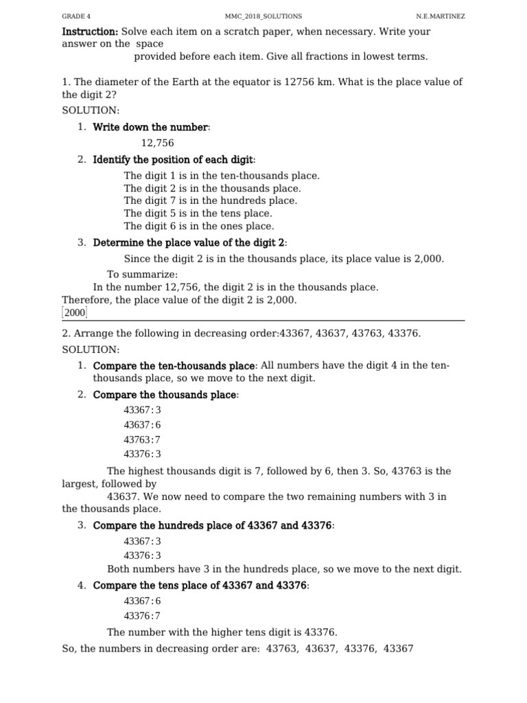 Grade 4 Math Solutions Guide | PDF | Area | Volume