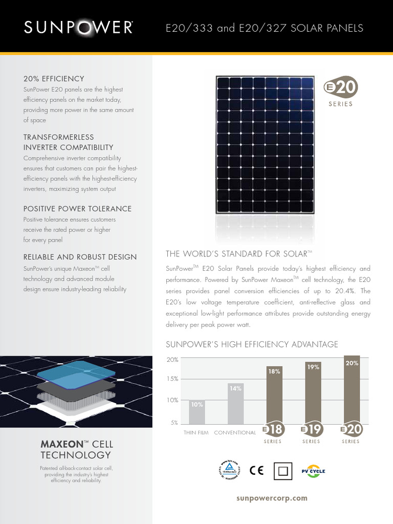 SunPower E20 Solar Panel Overview | PDF | Photovoltaics | Energy Conversion