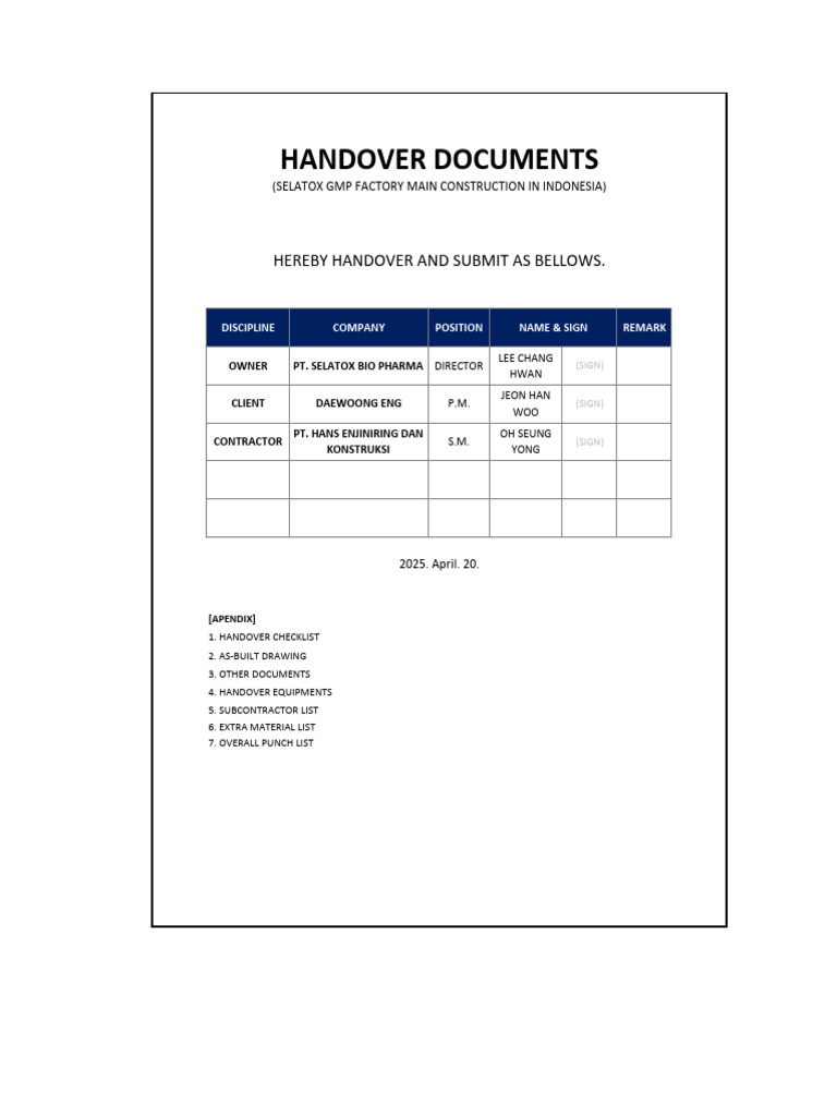 Handover Documents for Selatox GMP Factory | PDF | Concrete | Jakarta