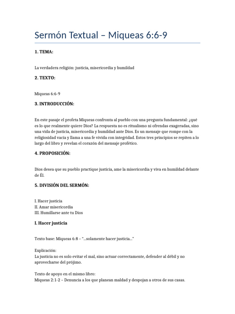Sermon Miqueas 6 6-9 | PDF | Misericordia | Justicia