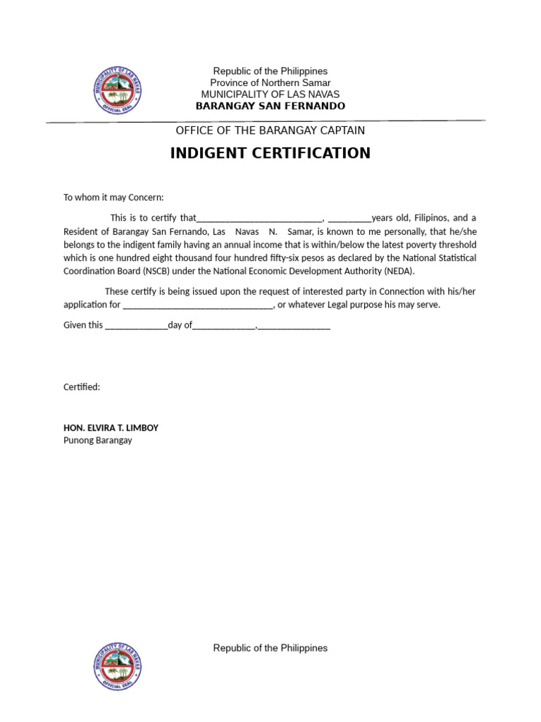 Indigent Certification for Las Navas Residents | PDF