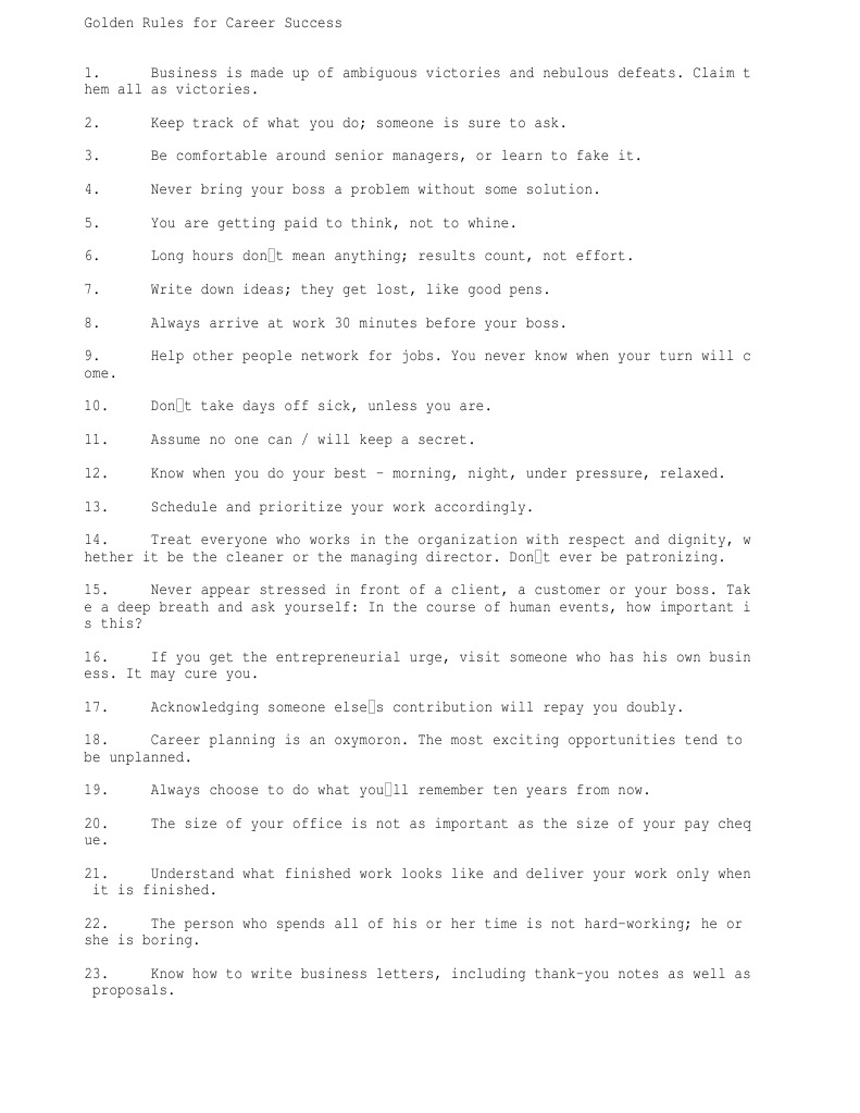 Golden Rules For Career Success Pdf Self Improvement