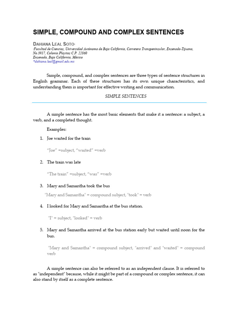 Simple, Compound and Complex Sentences | PDF | Sentence (Linguistics ...
