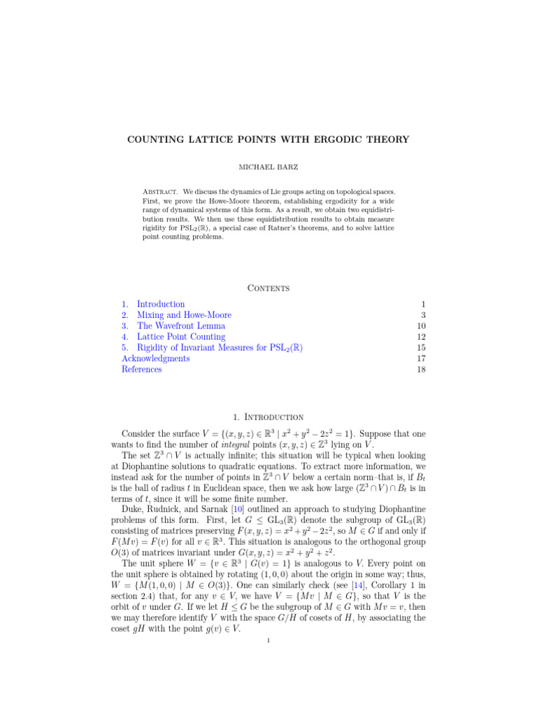 Counting Lattice Points With Ergodic Theory | PDF | Lie Algebra | Group ...