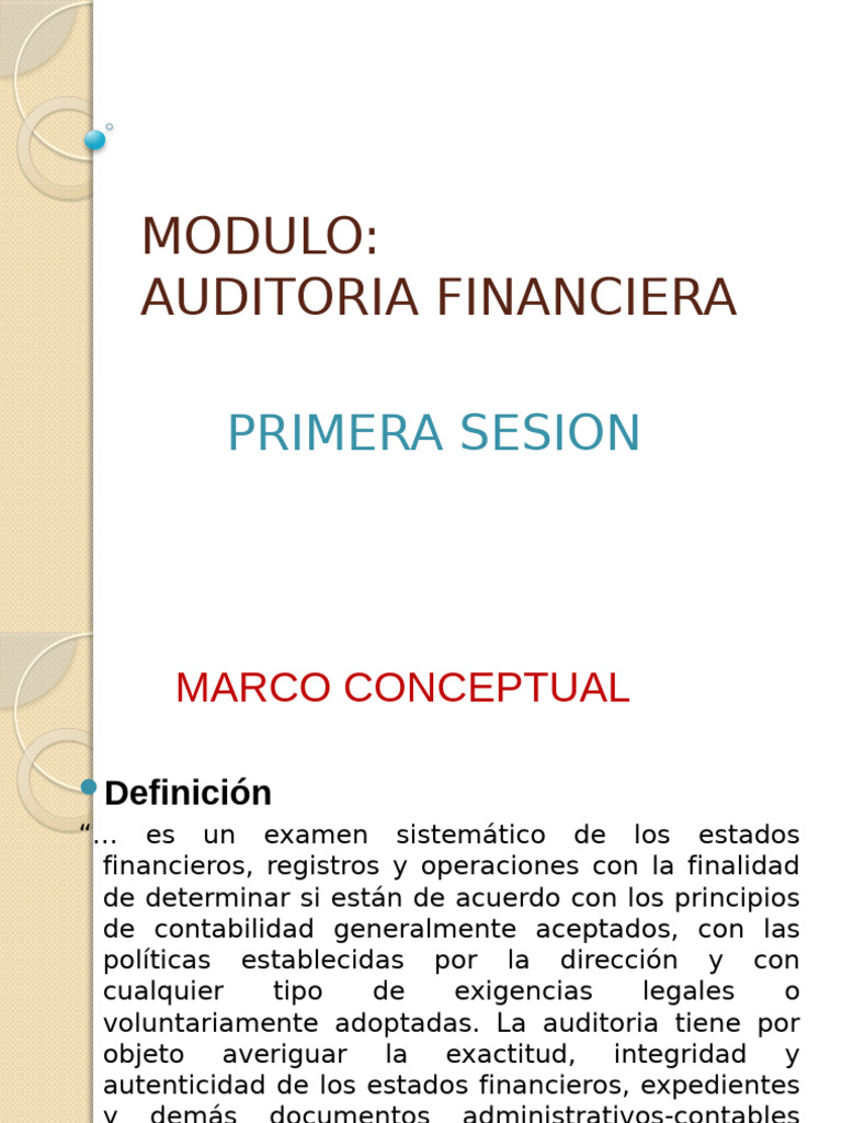 Modulo Auditoria Financiera Primera Sesión | PDF | Auditoría ...