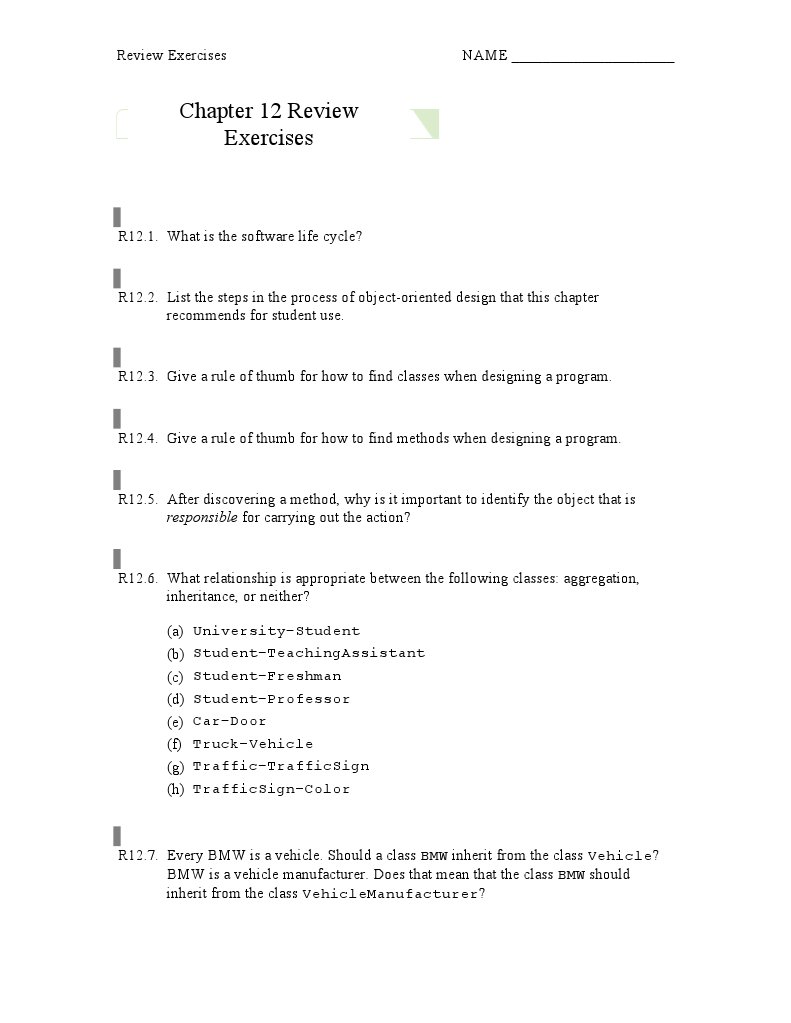 Chapter 12 Review Exercises Inheritance Object Oriented Programming Class Computer Programming