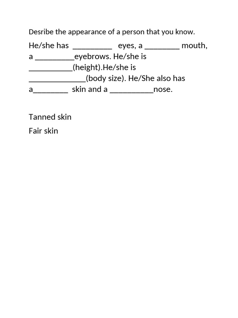 Desribe The Appearance of A Person That You Know | PDF