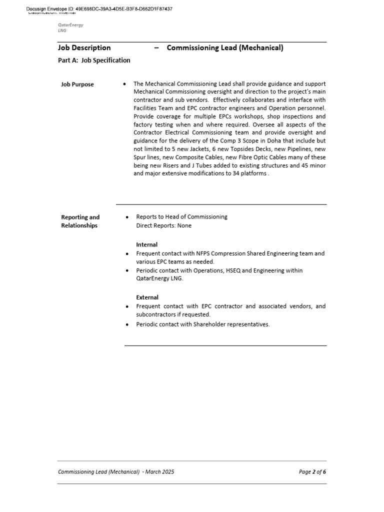 Mechanical Commissioning Lead Role at QatarEnergy | PDF | Regulatory ...