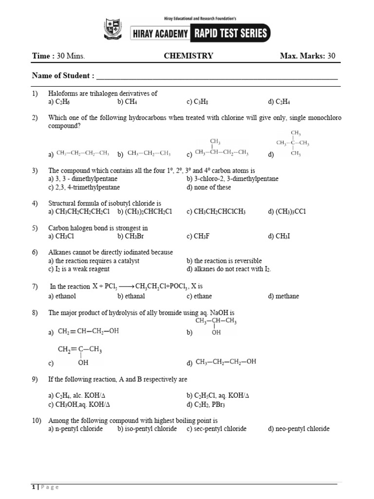 Chemistry Test Series II | PDF | Ether | Alkane