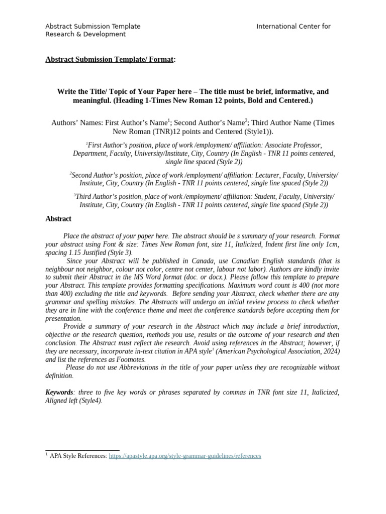 Abstract Template 2024 | PDF | Apa Style | Abstract (Summary)
