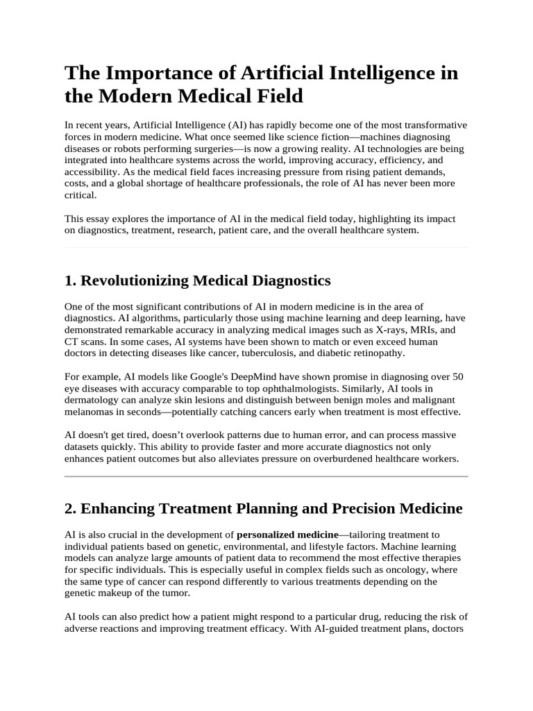 The Importance of Artificial Intelligence in The Modern Medical Field ...