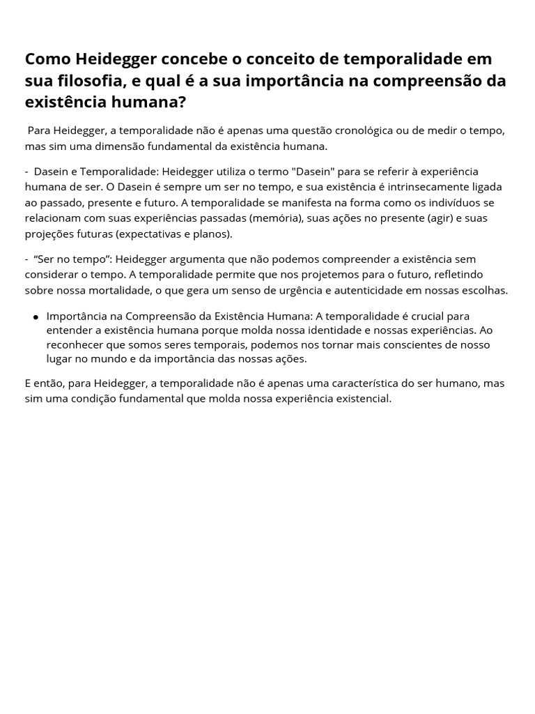 Como Heidegger Concebe o Conceito de Temporalidade em Sua Filosofia, e ...
