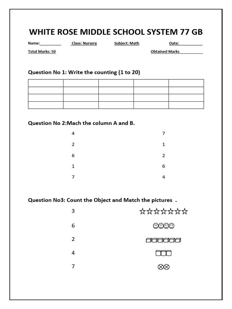 Nursery Math Worksheet for Kids | PDF
