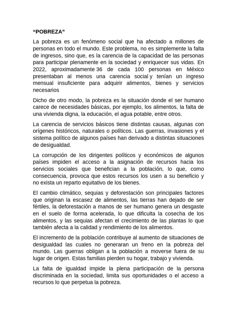 Causas y soluciones de la pobreza | PDF | Pobreza | Pobreza e indigencia