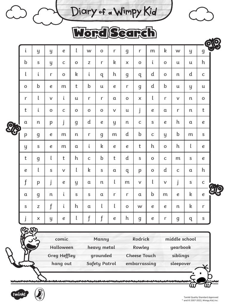 T e 1666701450 Diary of A Wimpy Kid Wordsearch Ver 1 | PDF | Diary ...