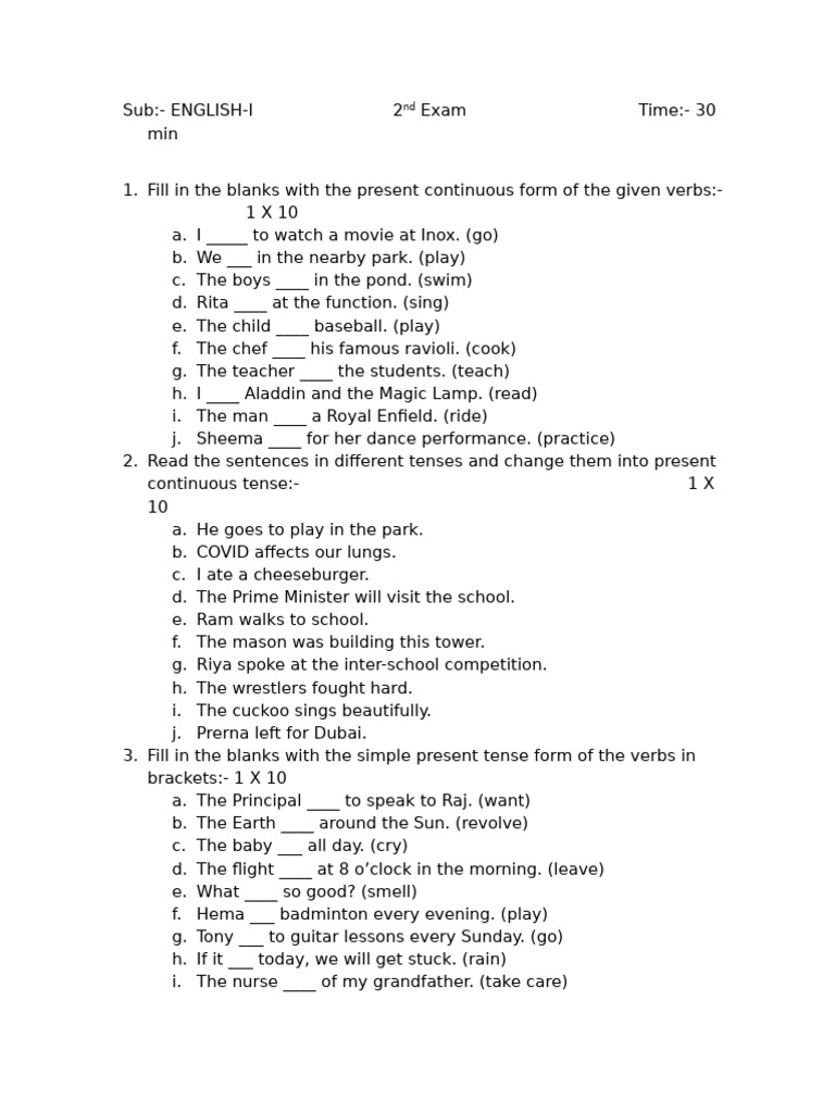 2nd Exam Simple Present and Continuous | PDF