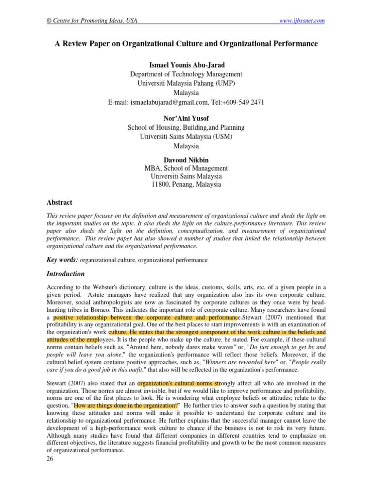 Culture's Impact on Organizational Performance | PDF | Job Satisfaction ...