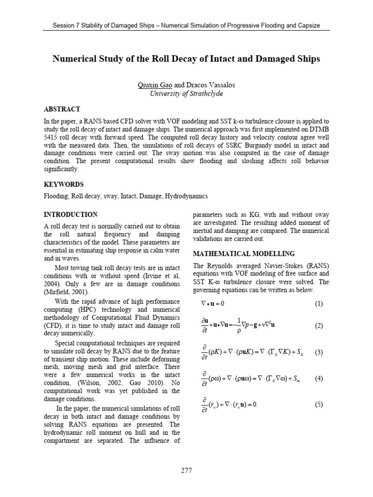 Ship Roll Decay: Intact vs. Damaged | PDF | Computational Fluid ...