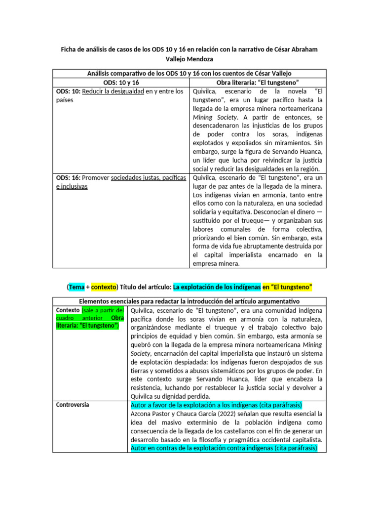 Ficha de Análisis de Casos de Los ODS 10 y 16 en Relación Con La ...