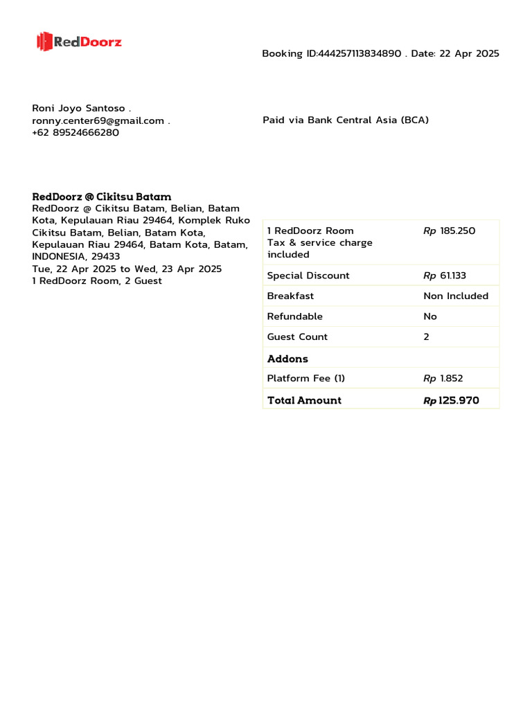 Booking Invoice | PDF