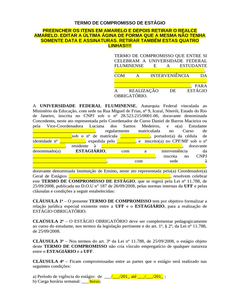 Termo de Compromisso de Estágio UFF | PDF | Seguro