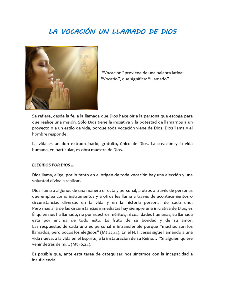 La vocación, un llamado de Dios | PDF | Cristo (título) | Jesús